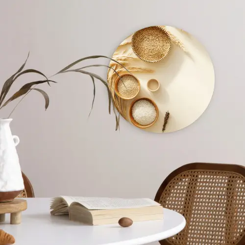 Granen - Hout - Kom - Beige Wandcirkel kunststof plaat 5mm dik klein -sfeer4