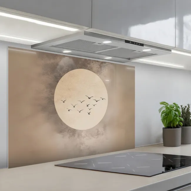 Spatscherm keuken - Vogel - Beige - Japandi