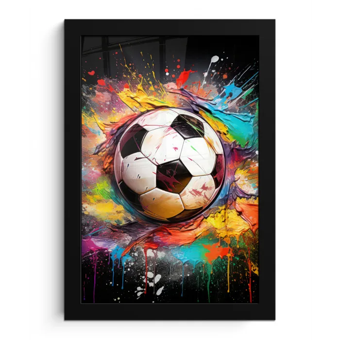 Voetbal - Verf - Kleuren - Zwart - Wit fotolijst zwart zonder passe partout klein -3d