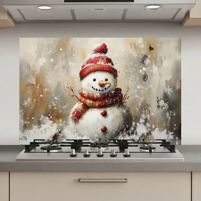 Sneeuwpop - Winter - Sneeuw - Beige keuken achterwand spatscherm klein -3d_website