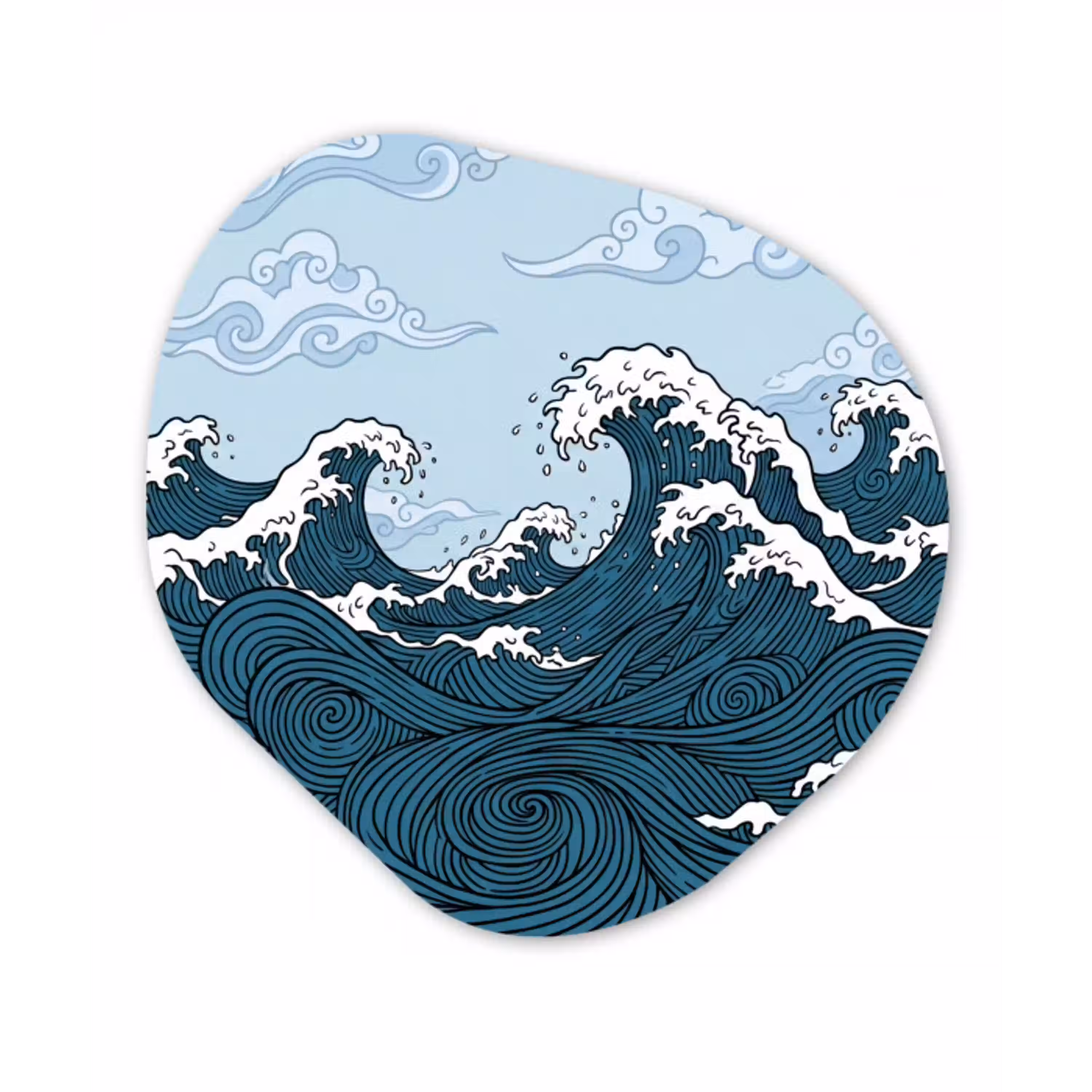 Zee - Golven - Japans - Natuur - Blauw Wandcirkel Organisch Forex 3mm klein -3d