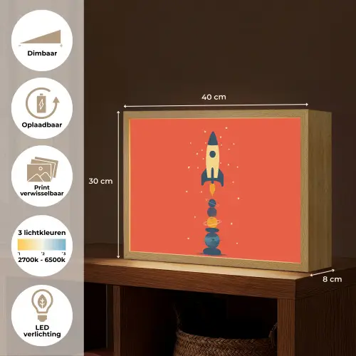 Raket - Planeten - Rood Light Box met batterij (Wandlamp kind) middel -USP_websiteoverzichtNL