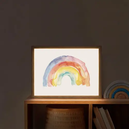 Regenboog - Watercolor - Kleurrijk Light Box met batterij (Wandlamp kind) middel -sfeer1_kind