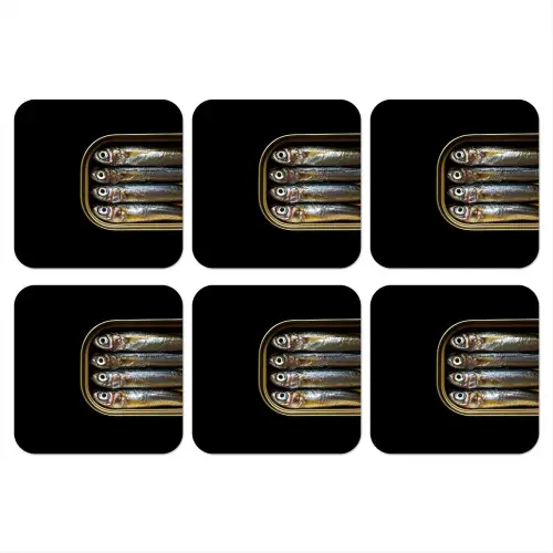 Sardines - Blik - Zwart - Vissen onderzetter kurk middel -3d