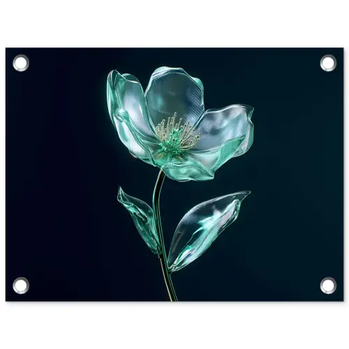 Bladeren - Bloem - Glazen - Donkerblauw tuinposter los doek klein -3d