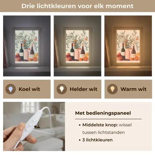 Wijnflessen - Takken - Sinaasappels Light Box met kabel (Tafellamp) klein -USP_lichtkleurNL