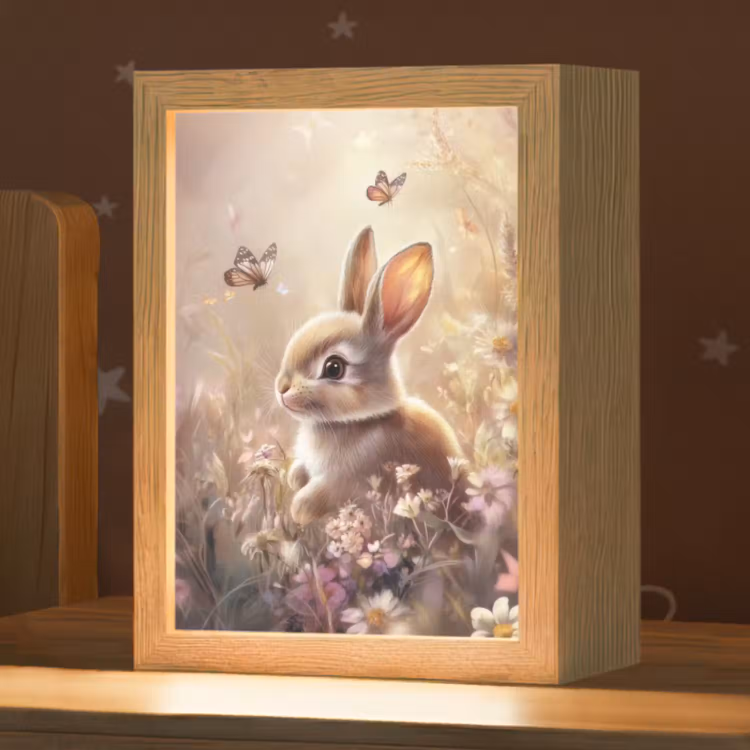 Nachtlicht Kinder - Hase - Braun - Blumen - Schmetterlinge