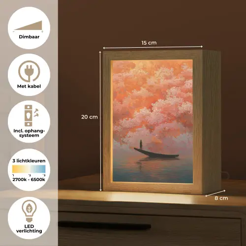 Zee - Boot - Wolken - Oranje Light Box met kabel (Tafellamp) klein -USP_NL