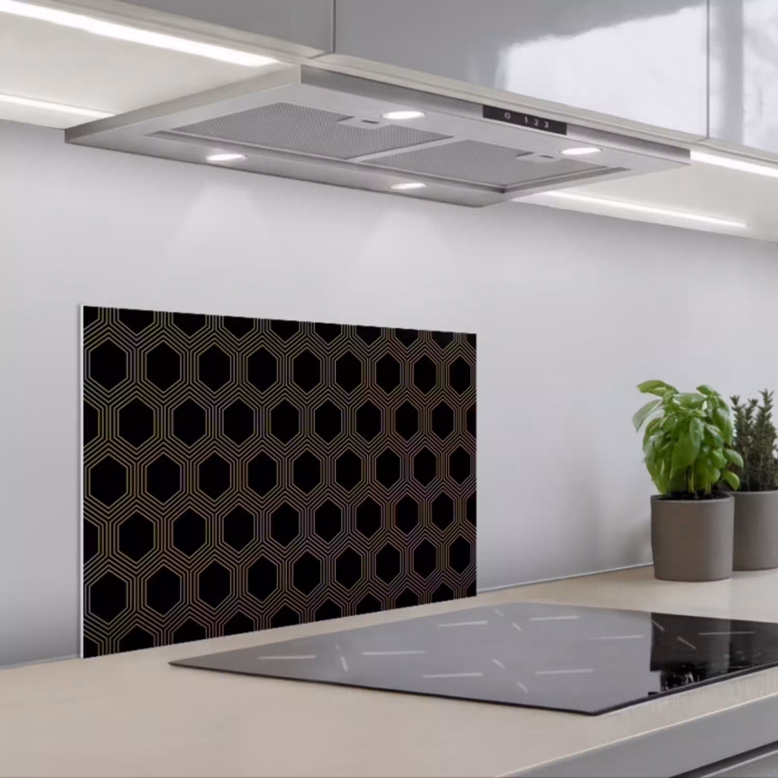 Parallel - Goud - Zwart - Bijenraatmotief keuken achterwand spatscherm klein 900 -3d_schuin