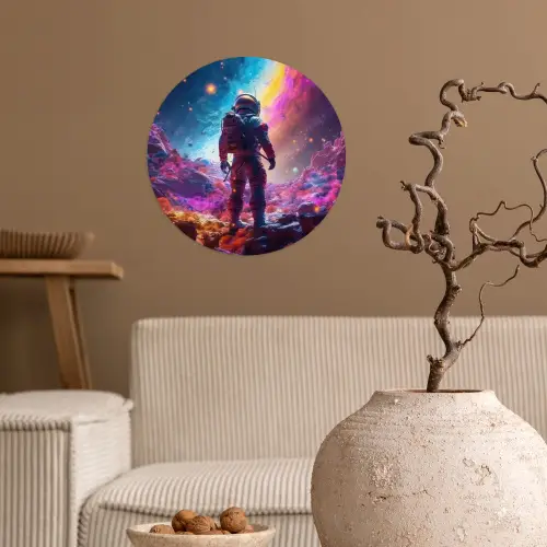 Ruimte - Astronaut - Neon - Sterren Wandcirkel behangsticker klein -sfeer1