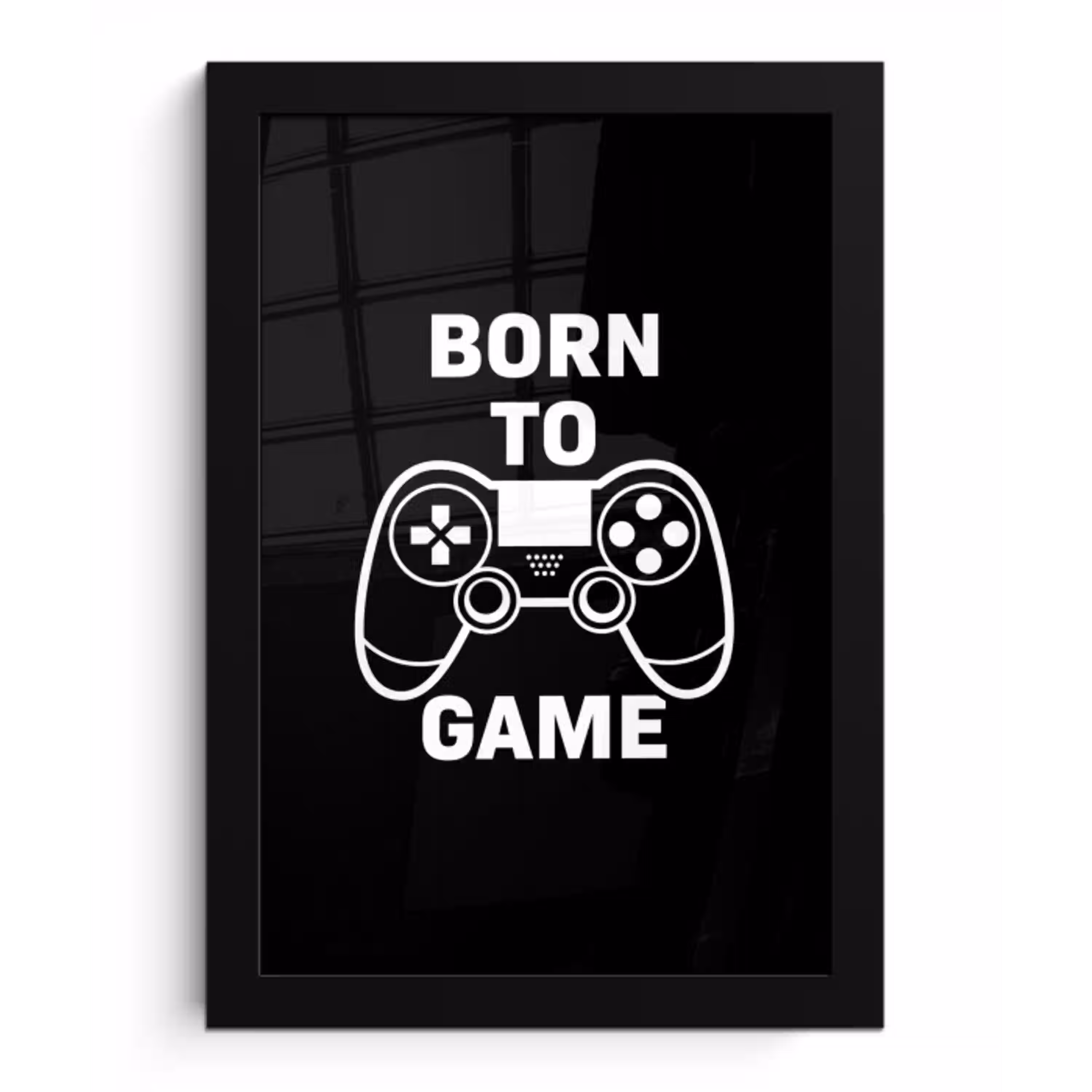Gamen - Quotes - Controller - Born to game - Zwart - Wit fotolijst zwart zonder passe partout klein -3d