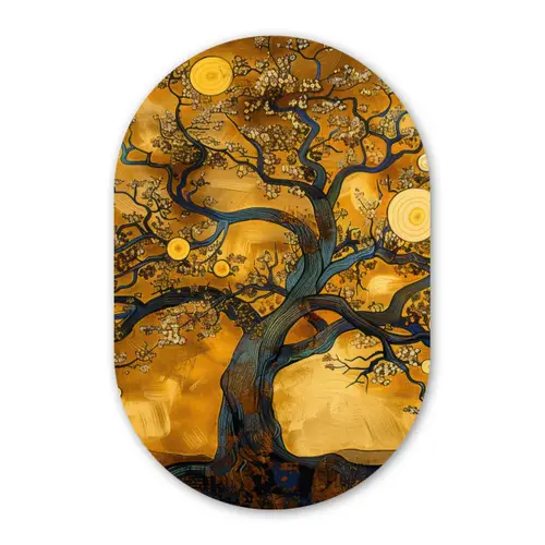 Boom - Levensboom - Abstract - Goud Wandcirkel Ovaal Forex klein -3d