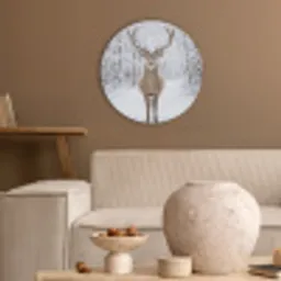 Hert - Winter - Bos - Natuur - Wit Akoestische PET Vilt - Rond klein -sfeer1