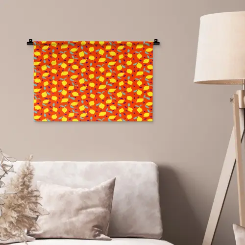 Oranje - Citroen - Geel - Blauw Wandkleed katoen klein 269 -sfeer4
