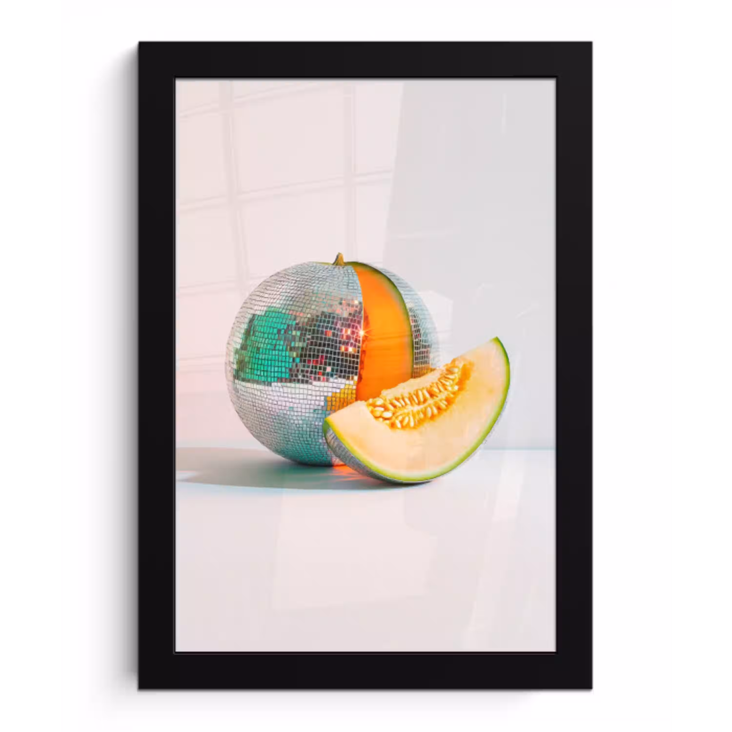 Disco - Discobal - Meloen - Pastel fotolijst zwart zonder passe partout klein -3d