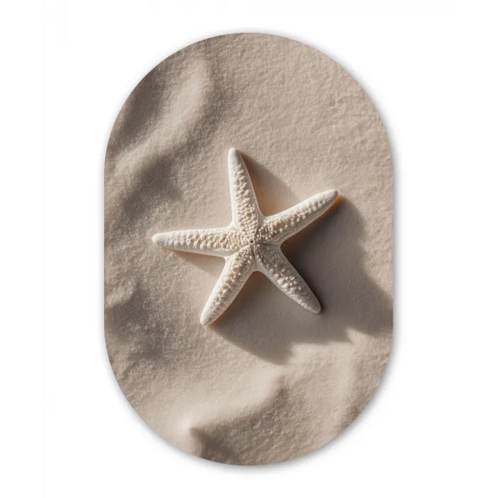 Strand - Zeester - Zand - Beige Wandcirkel Ovaal Glas middel -3d