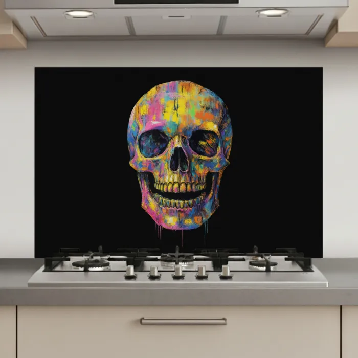 Penseelstreken - Schedel - Kleurrijk - Abstract keuken achterwand spatscherm klein -3d_website