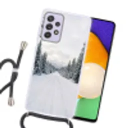 Weg - Sneeuw - Naaldbos - Winter - Avontuurlijk Hoesje Samsung Galaxy A52 5G met koord klein -sfeer1
