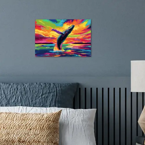 Zonsondergang - Walvis - Geschilderd - Kleurrijk poster papier klein -sfeer2