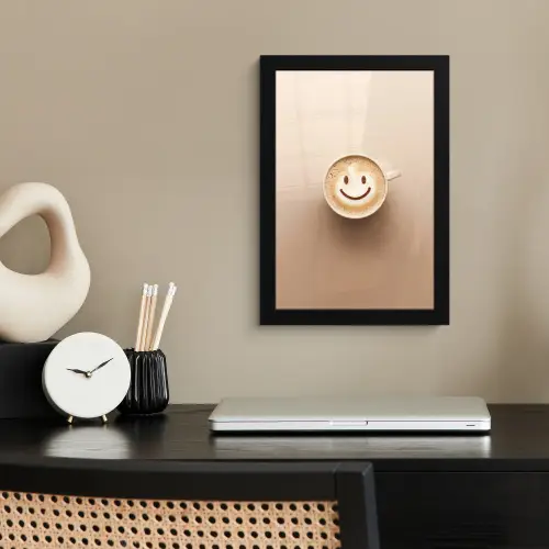 Koffie - Melkschuim - Lach - Beige fotolijst zwart zonder passe partout klein -sfeer1