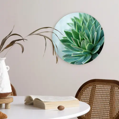 Vetplant - Bladeren - Groen - Wazig Wandcirkel plexiglas klein -sfeer4