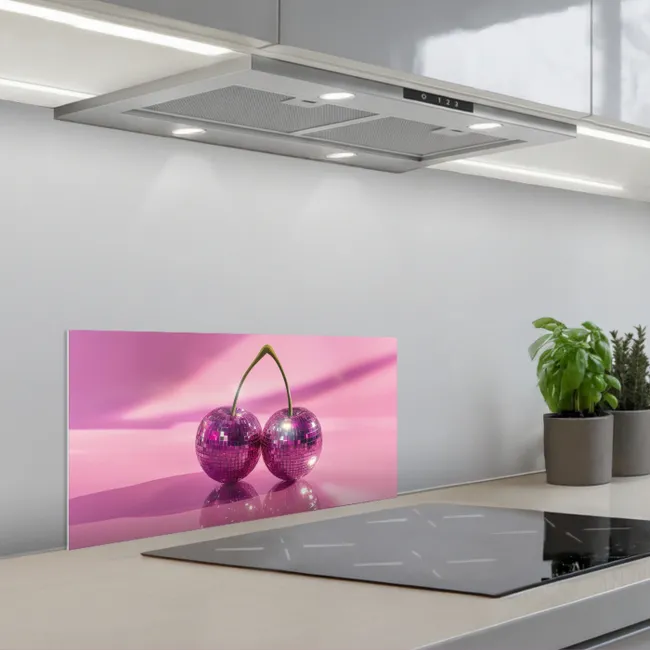Glitter - Discobol - Roze - Kersen keuken achterwand spatscherm klein -3d_schuin
