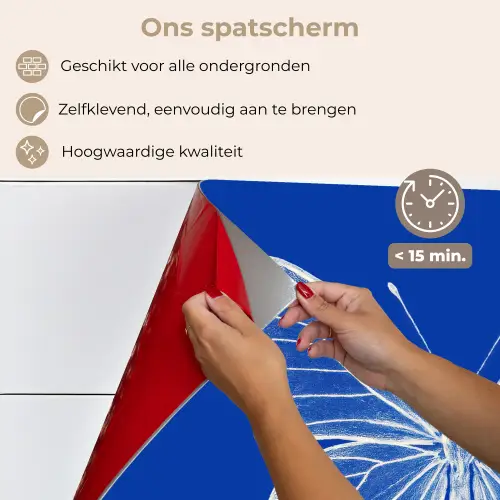 Vlinder - Wit - Getekend - Stippen keuken achterwand spatscherm klein -spatscherm_NL
