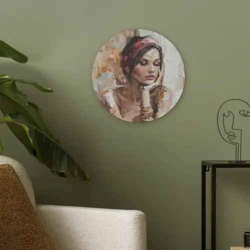 Vrouw - Verflook - Portret - Modern Akoestische PET Vilt - Rond klein -sfeer2