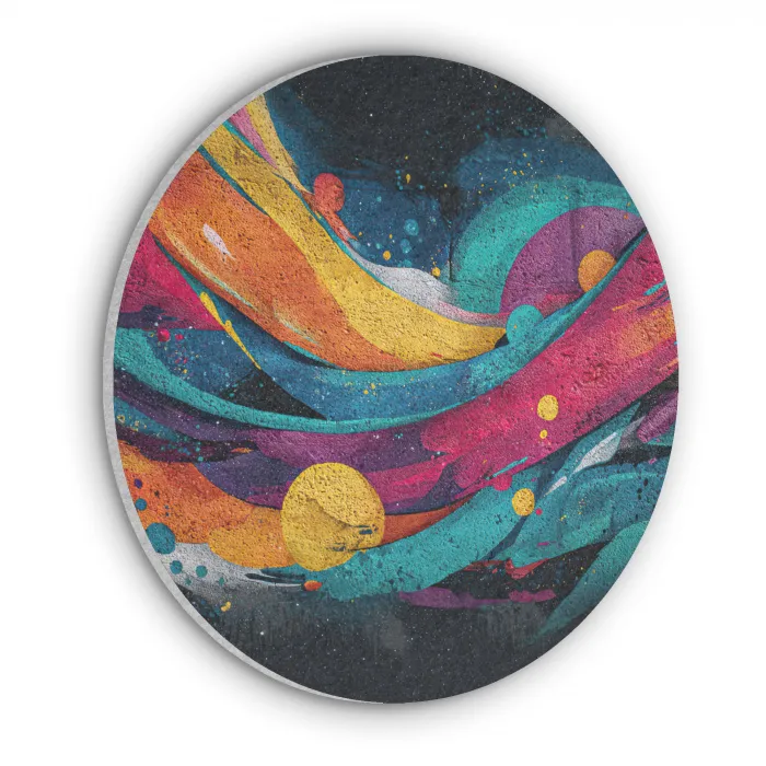 Banen - Golven - Kleurrijk - Abstract Akoestische PET Vilt - Rond klein -3d