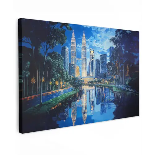 Stad Kuala Lumpur - Skyline - Wolkenkrabbers - Water canvas 2cm klein -z3d