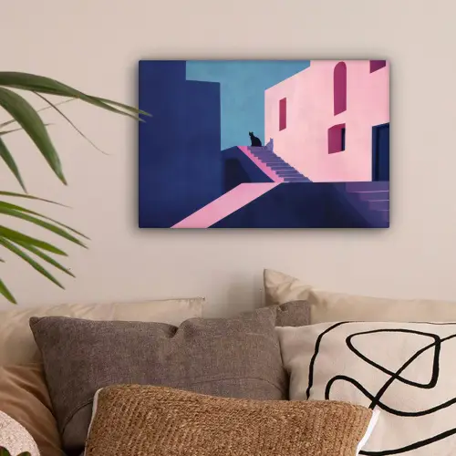 Kat - Trap - Gebouwen - Schaduwcontrasten canvas 2cm klein -sfeer1