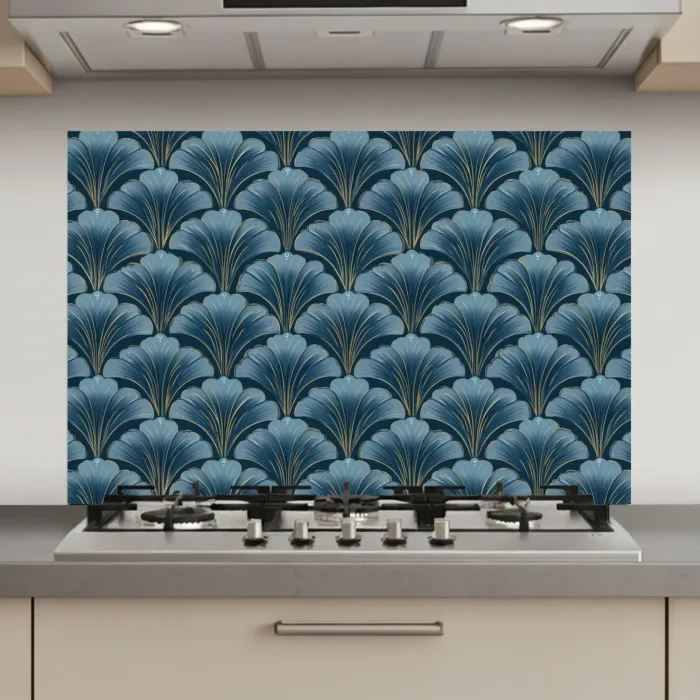 Patroon - Ginkgoblad - Blauw keuken achterwand spatscherm klein 900 -3d_website