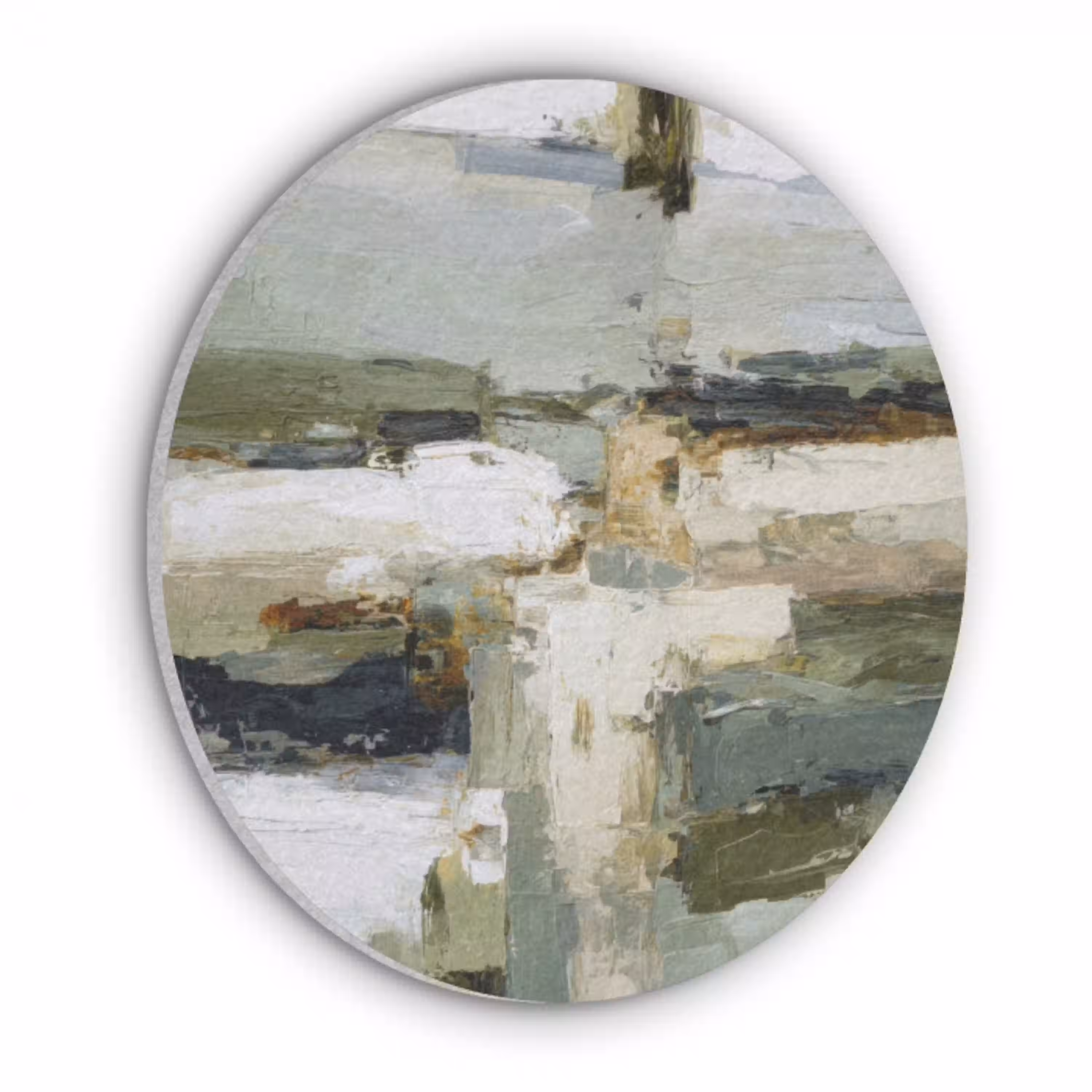 Penseelstreken - Groen - Abstract - Japandi Akoestische PET Vilt - Rond klein -3d