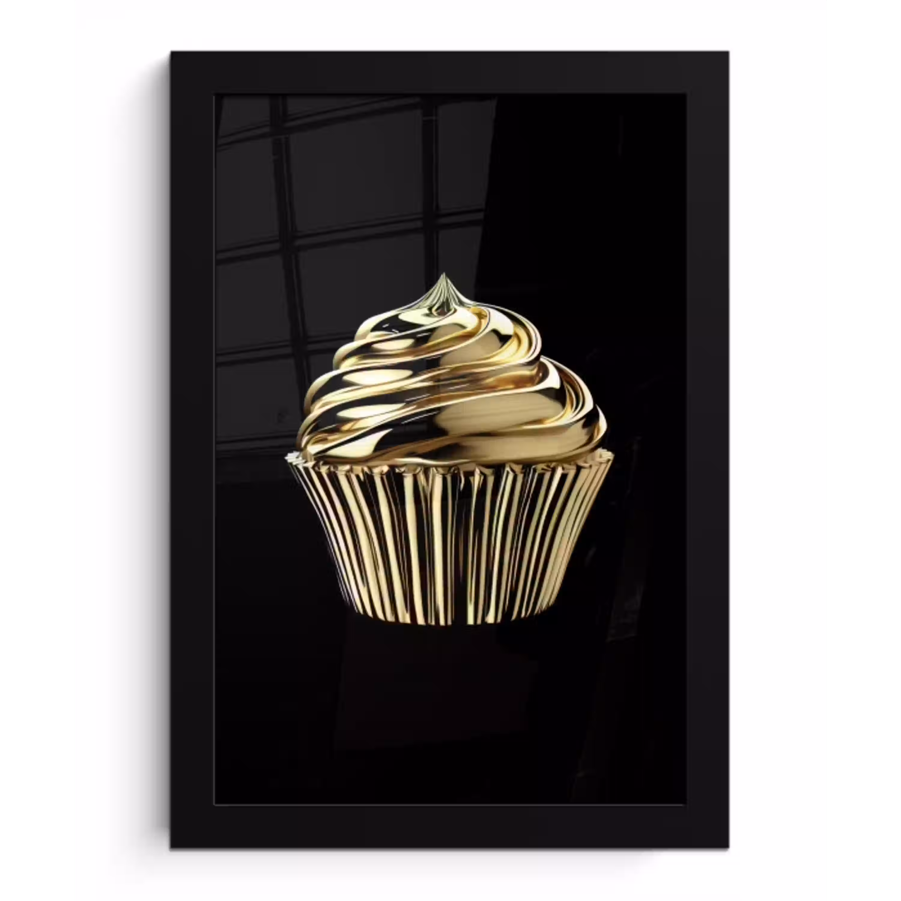 Cupcake - Eten - Goud - Zwart fotolijst zwart zonder passe partout klein -3d