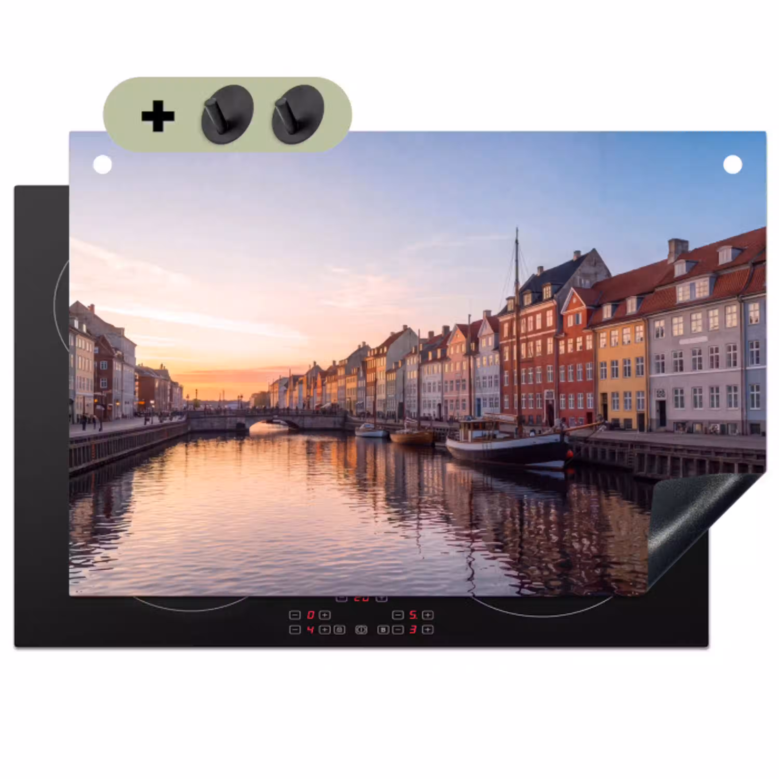 Stad - Gracht - Zonsondergang - Klassiek - Kleurrijk Inductie beschemer met haakjes klein -3d