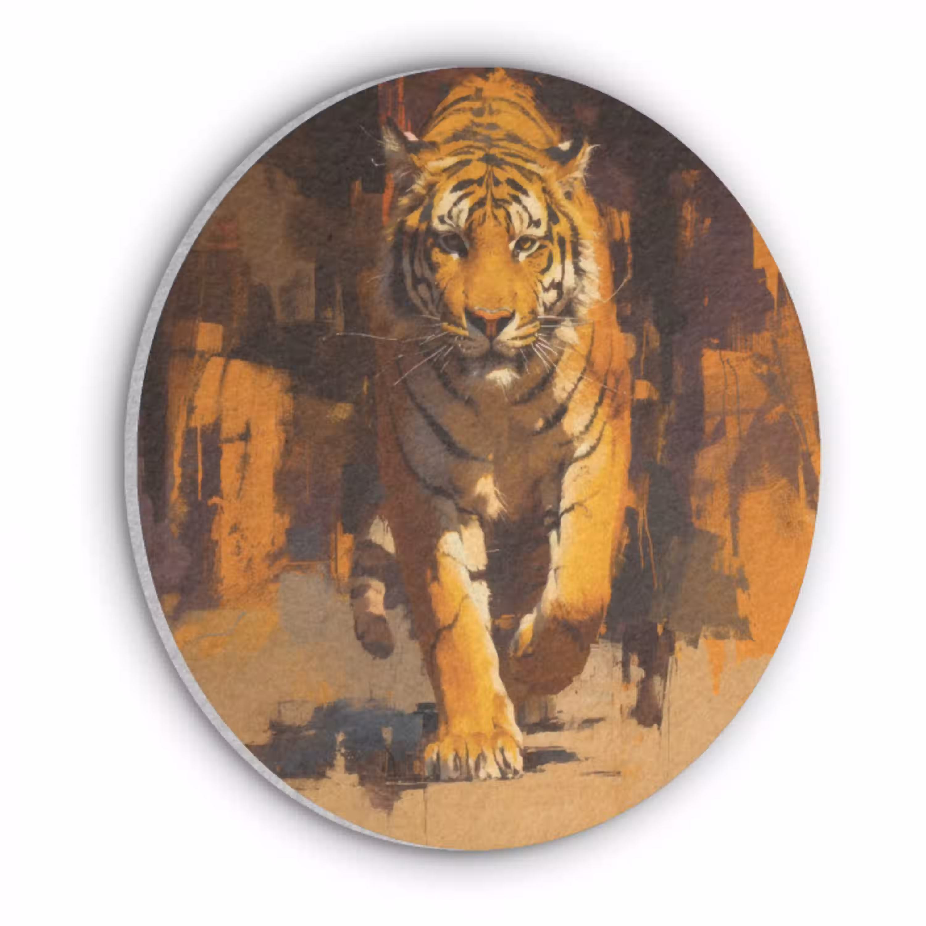 Tijger - Geschilderd - Oranje - Penseelstreken Akoestische PET Vilt - Rond klein -3d