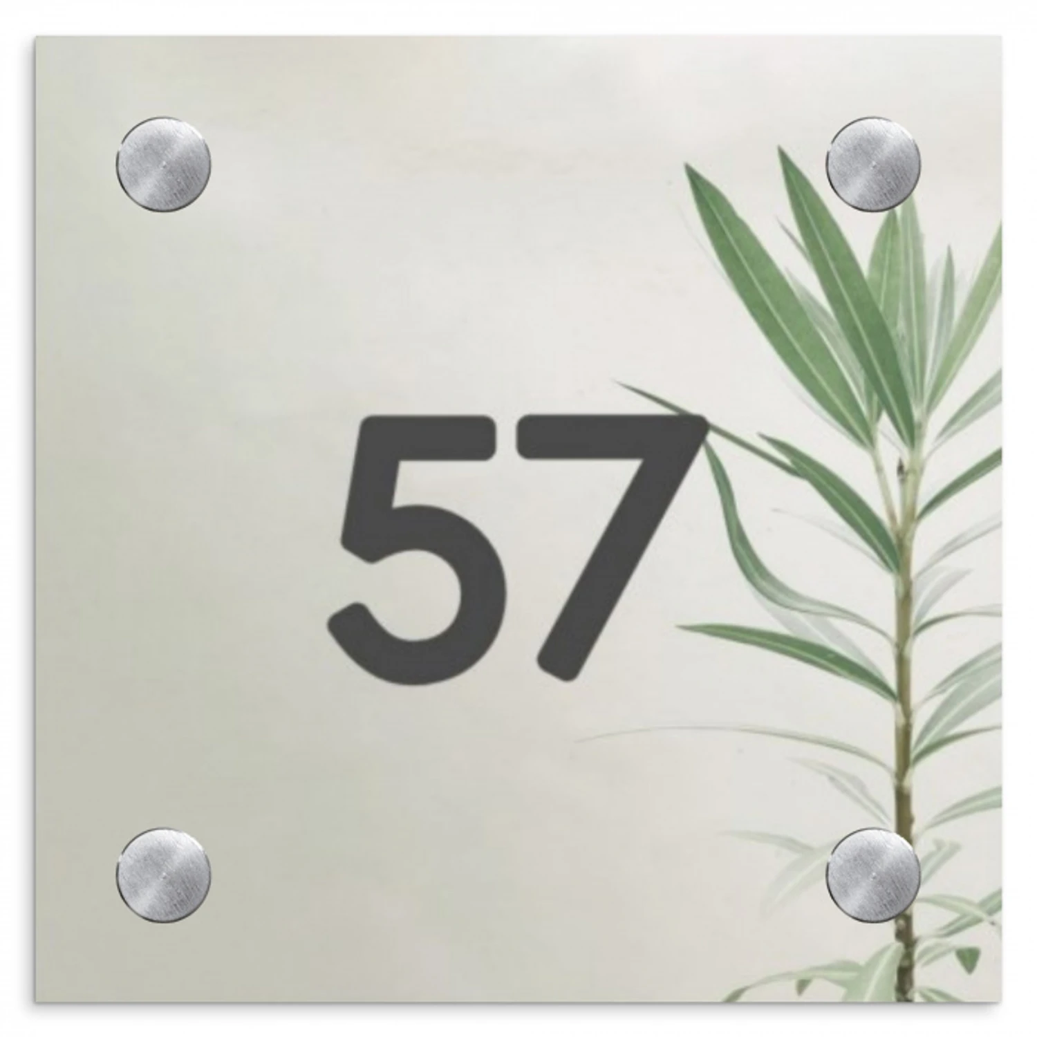 Lichtbeige met plant - Traditioneel Naambord Vierkant klein -3d