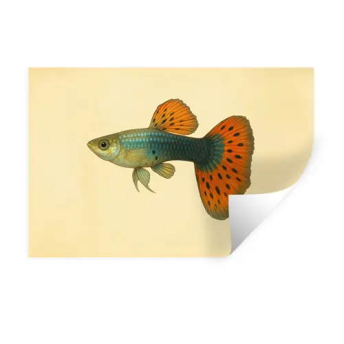 Vis - illustratie - Stippen - Oranje Muursticker klein -3d
