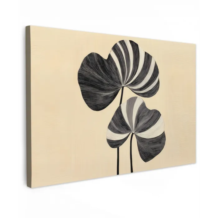 Zwart - Bladeren - Strepen - Minimalistisch Tuinposter op houten frame 2 cm dik klein -3d
