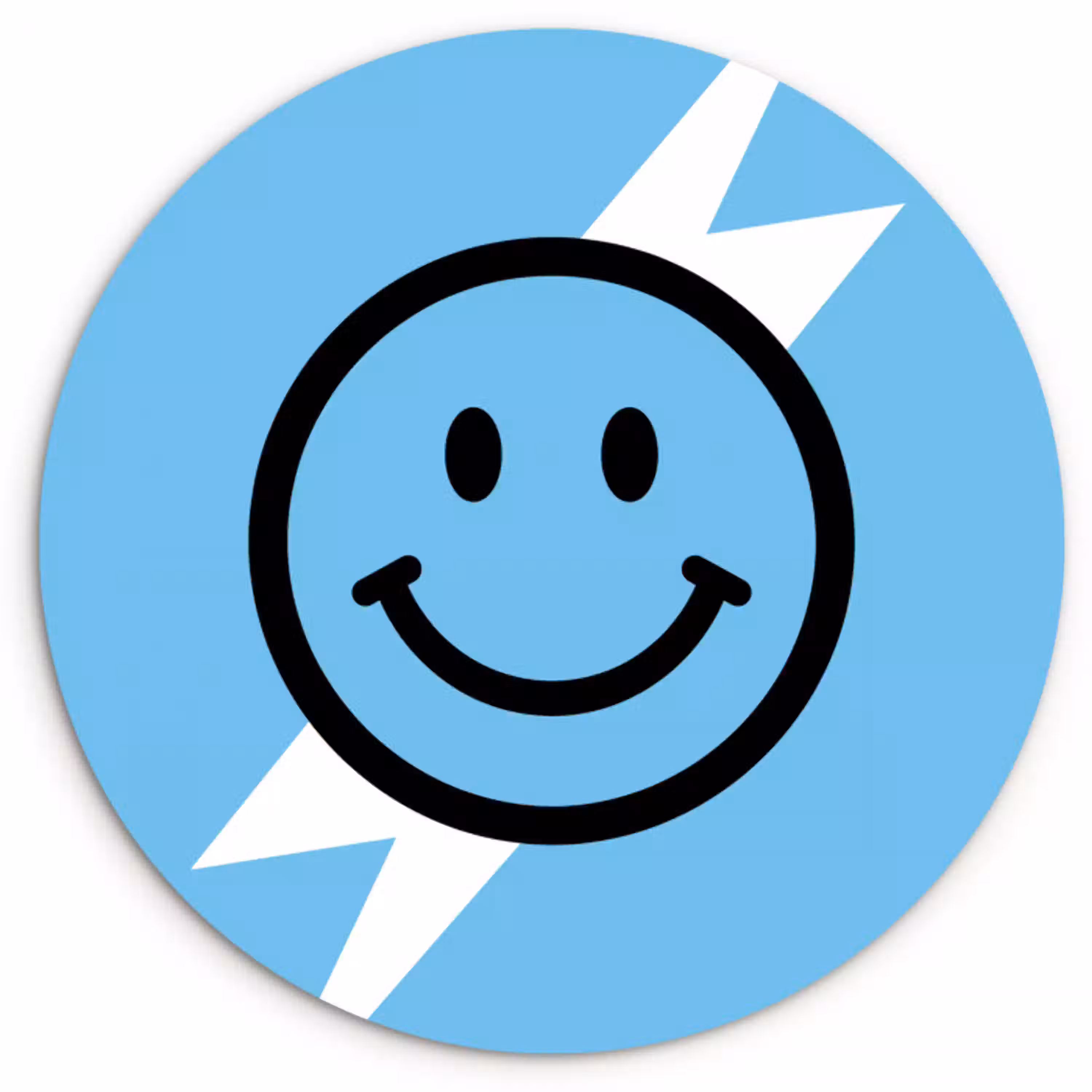 Smiley - Blauw - Bliksem Wandcirkel kunststof plaat 5mm dik klein -3d