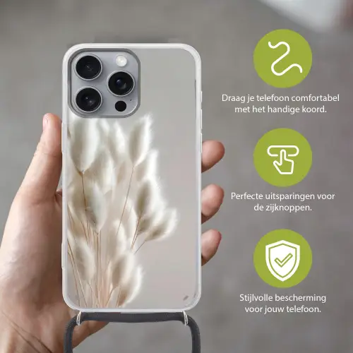 Pluimen - Beige - Minimalistisch Hoesje iPhone 16 Pro Max met koord klein -sfeer2_NL
