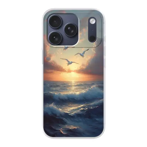 Meeuwen - Zonsondergang - Zee - Wolken Telefoonhoesje iPhone 17 Pro klein -3d
