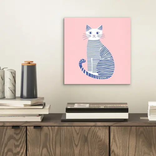 Kat - Illustratie - Minimalistisch - Roze aluminium wit klein -sfeer1
