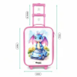 Baby draak op blauwe auto in bosrijk landschap Kinderkoffer - Roze klein -productfoto_formaten