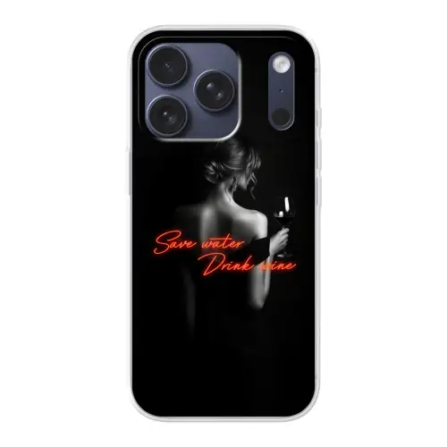 Wijn - Vrouw - Neon - Quote Telefoonhoesje iPhone 17 Pro klein -3d