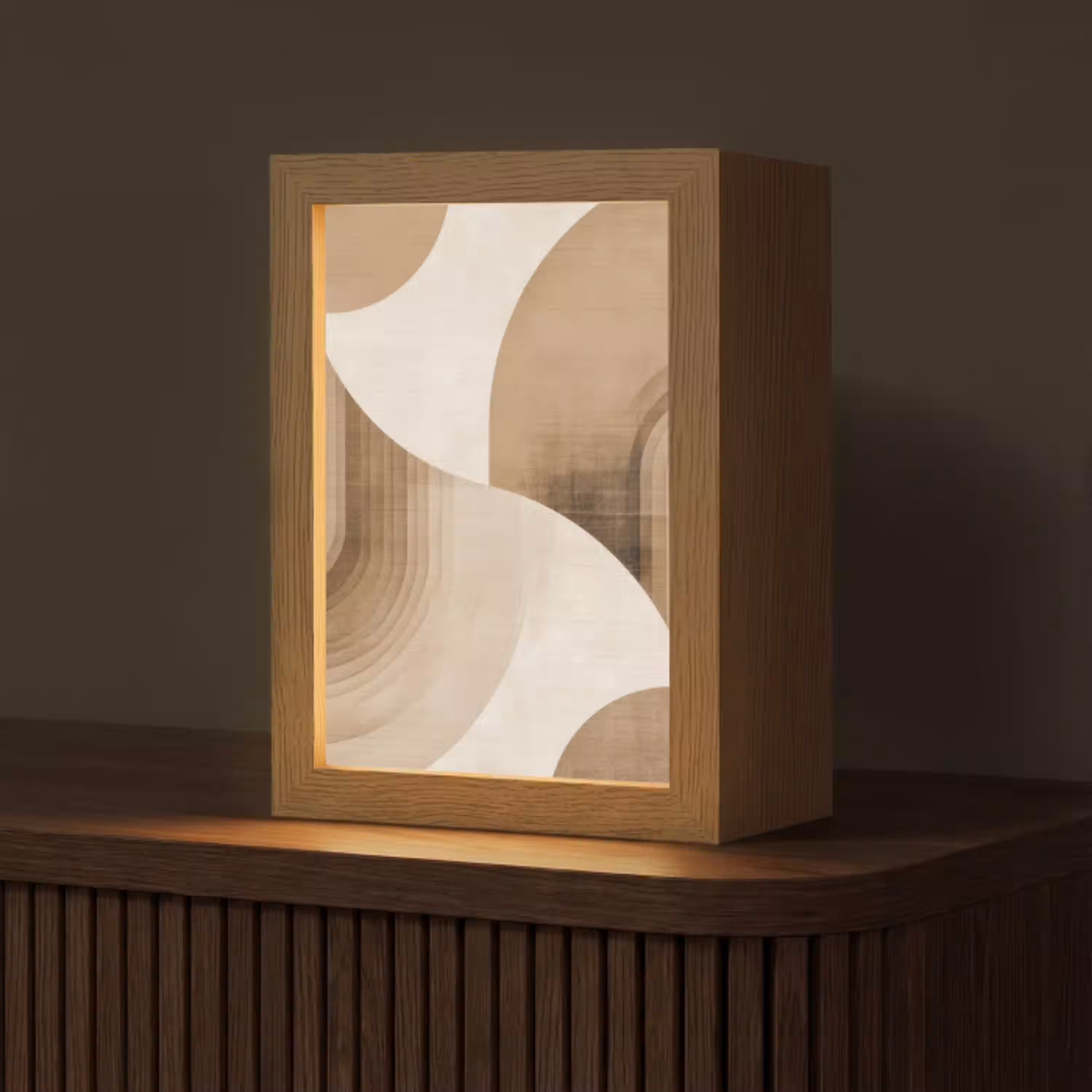 Retro - Geometrische lagen - Aardetinten Light Box met kabel (Tafellamp) klein -z3d_website