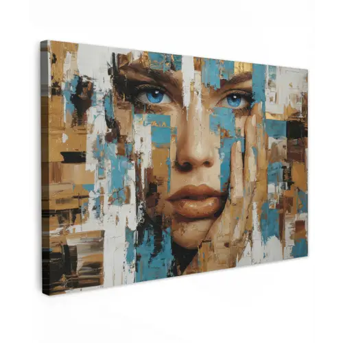 Abstract - Penseelstreken - Blauw - Gezicht canvas 2cm klein -z3d