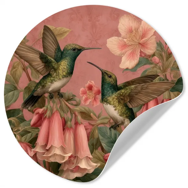 Behangcirkel - Kolibries - Bloemen - Groen - Roze