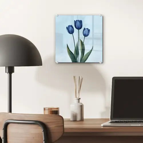 Tulpen - Blauw - Bladeren plexiglas 5mm klein -sfeer6