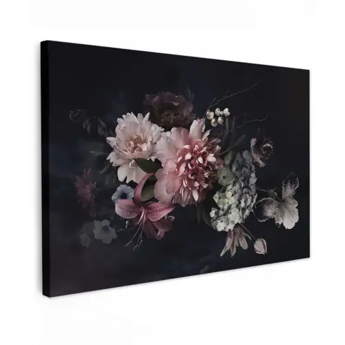 Bloemen - Vintage - Pastel - Zwart - Boeket Tuinposter op houten frame 2 cm dik klein -3d